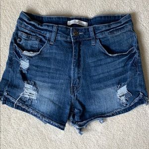 Blue high rise ripped jean shorts